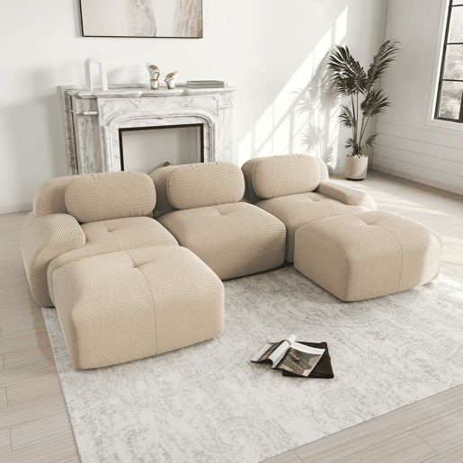 Sofá modular em U - sem montagem - antiderrapante, adequado para animais de estimação, 32D com almofadas ergonómicas - Bege