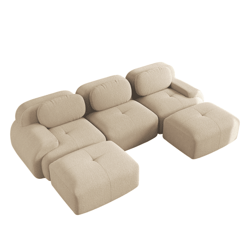 Sofá modular em U - sem montagem - antiderrapante, adequado para animais de estimação, 32D com almofadas ergonómicas - Bege