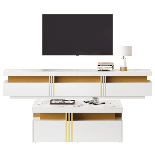 Conjunto de móveis para TV branco - Mesa de centro + móvel para TV - Multifuncional Conjunto de móveis para TV branco - Mesa de centro + móvel para TV - Multifuncional