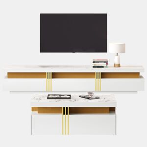 Conjunto de móveis para TV branco - Mesa de centro + móvel para TV - Multifuncional
