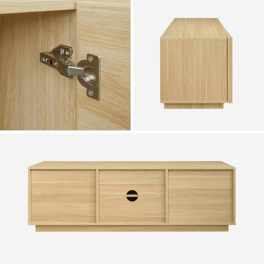 Móvel de TV decorativo madeira 3 portas, 140cm, Kuba, Natural, 140x43x45 cm