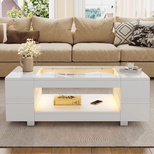 Mesa de centro LED - Controlo por aplicação Bluetooth - Branca Mesa de centro LED - Controlo por aplicação Bluetooth - Branca