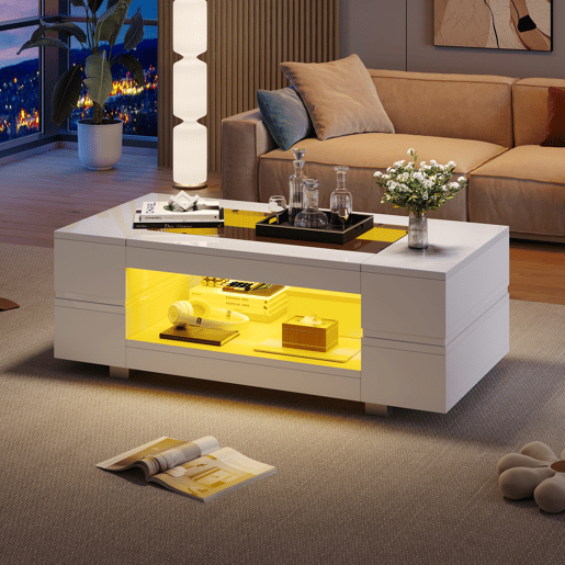 Mesa de centro LED - Controlo por aplicação Bluetooth - Branca Mesa de centro LED - Controlo por aplicação Bluetooth - Branca