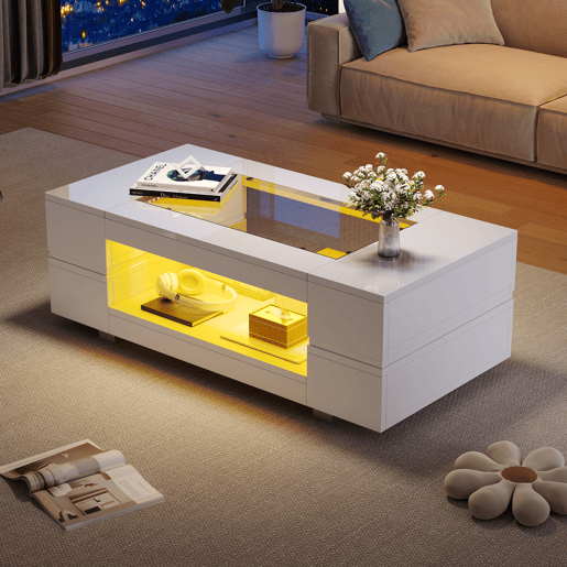 Mesa de centro LED - Controlo por aplicação Bluetooth - Branca Mesa de centro LED - Controlo por aplicação Bluetooth - Branca