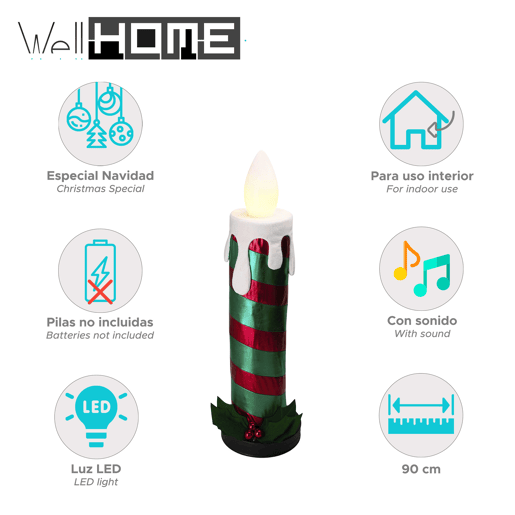 Vela dobrável Well Home com chama, luzes e música.