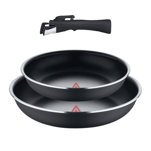 Conjunto de 2 frigideiras Bergner Click&Cook Ø22Ø26cm em alumínio prensado preto com indicador de temperatura + cabo removível