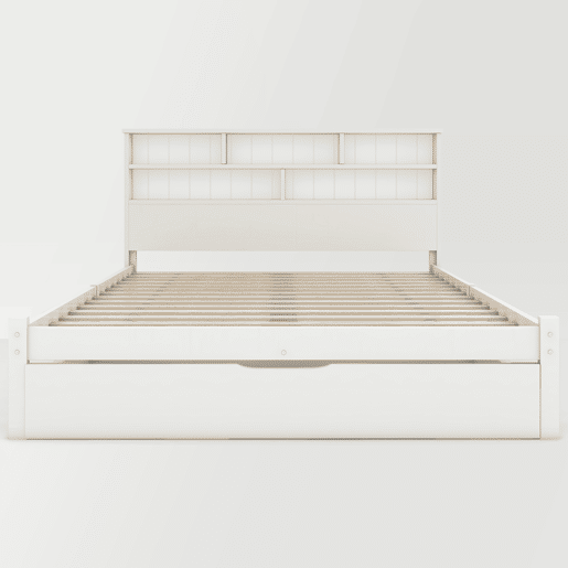Cama de casal 140x200 cm - Com gavetas e estrado, estante para jovens e adultos - Branco