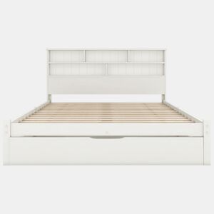 Cama de casal 140x200 cm - Com gavetas e estrado, estante para jovens e adultos - Branco
