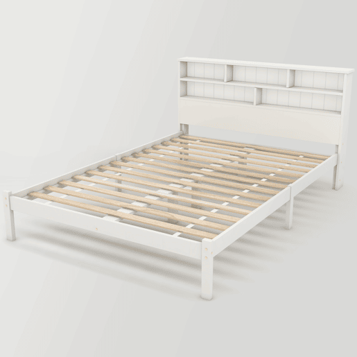 Cama de casal 140x200 cm - Com gavetas e estrado, estante para jovens e adultos - Branco
