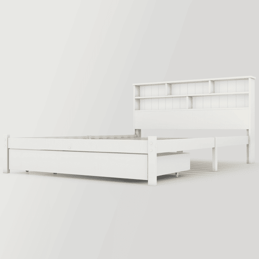 Cama de casal 140x200 cm - Com gavetas e estrado, estante para jovens e adultos - Branco