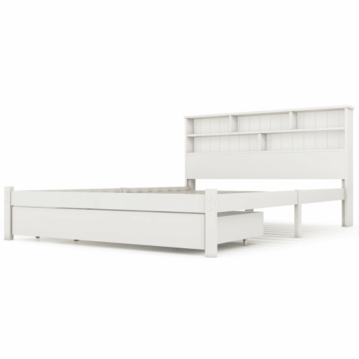 Cama de casal 140x200 cm - Com gavetas e estrado, estante para jovens e adultos - Branco