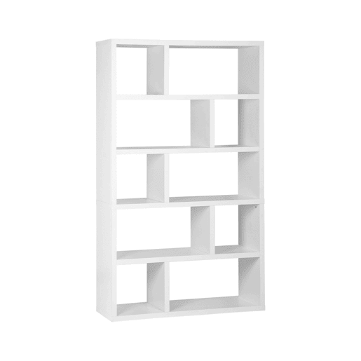 Estante assimétrica de 5 níveis com 10 compartimentos, Basiks, Branco, 111.2x39x190 cm