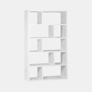Estante assimétrica de 5 níveis com 10 compartimentos, Basiks, Branco, 111.2x39x190 cm