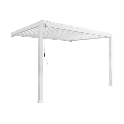 Pérgola bioclimática 3x4m de alumínio adossada com lâminas orientáveis, Triomphe 3x4m adossada, Branco, 391x301x250 cm Pérgola bioclimática 3x4m de alumínio adossada com lâminas orientáveis, Triomphe 3x4m adossada, Branco, 391x301x250 cm