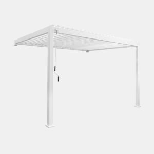 Pérgola bioclimática 3x4m de alumínio adossada com lâminas orientáveis, Triomphe 3x4m adossada, Branco, 391x301x250 cm