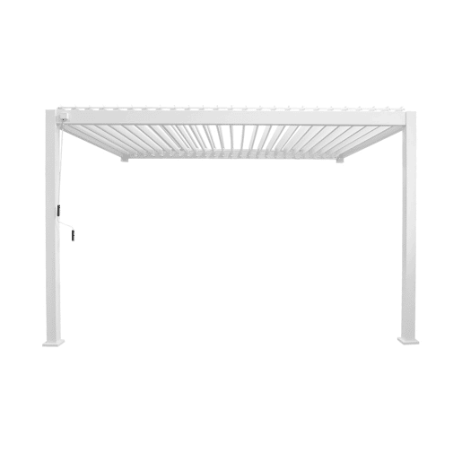 Pérgola bioclimática 3x4m de alumínio adossada com lâminas orientáveis, Triomphe 3x4m adossada, Branco, 391x301x250 cm Pérgola bioclimática 3x4m de alumínio adossada com lâminas orientáveis, Triomphe 3x4m adossada, Branco, 391x301x250 cm