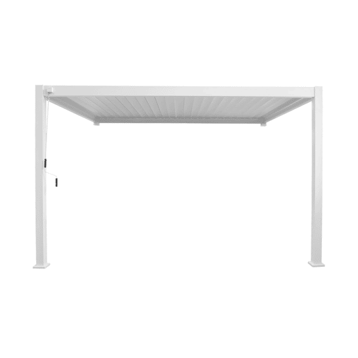 Pérgola bioclimática 3x4m de alumínio adossada com lâminas orientáveis, Triomphe 3x4m adossada, Branco, 391x301x250 cm Pérgola bioclimática 3x4m de alumínio adossada com lâminas orientáveis, Triomphe 3x4m adossada, Branco, 391x301x250 cm