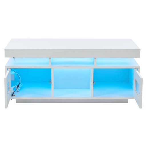 Mesa de centro 100x50x43 cm - com luzes LED controláveis por app, mesa de sala com armário, mesa de sofá com porta de carregamento e tomada elétrica - branca Mesa de centro 100x50x43 cm - com luzes LED controláveis por app, mesa de sala com armário, mesa de sofá com porta de carregamento e tomada elétrica - branca