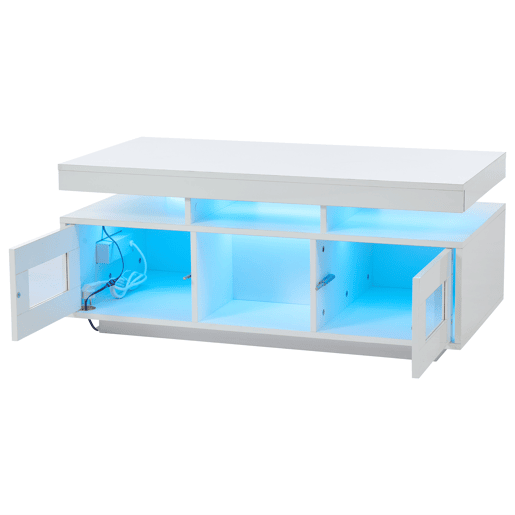 Mesa de centro 100x50x43 cm - com luzes LED controláveis por app, mesa de sala com armário, mesa de sofá com porta de carregamento e tomada elétrica - branca Mesa de centro 100x50x43 cm - com luzes LED controláveis por app, mesa de sala com armário, mesa de sofá com porta de carregamento e tomada elétrica - branca