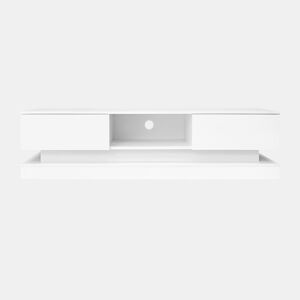 Móvel de TV 160x35x40,5 cm - Branco alto brilho, com LED, 2 gavetas, controlo por aplicação, design anti-capotamento - Branco