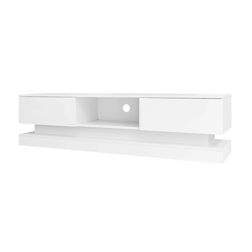 Móvel de TV 160x35x40,5 cm - Branco alto brilho, com LED, 2 gavetas, controlo por aplicação, design anti-capotamento - Branco