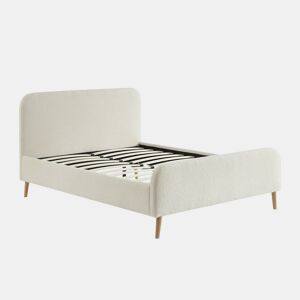 Cama com estrado e cabeceira estofada boucle, 140cm, Finn, Creme, 204x149x102 cm