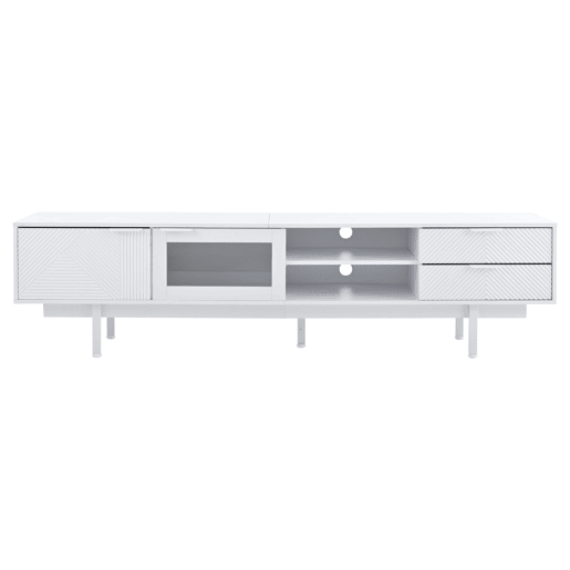 Móvel de TV 200x40x50,5 cm - Lowboard com 2 portas e 2 gavetas, suporte para TV com grande capacidade de armazenamento - Branco Móvel de TV 200x40x50,5 cm - Lowboard com 2 portas e 2 gavetas, suporte para TV com grande capacidade de armazenamento - Branco