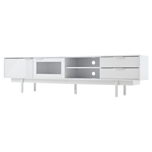 Móvel de TV 200x40x50,5 cm - Lowboard com 2 portas e 2 gavetas, suporte para TV com grande capacidade de armazenamento - Branco Móvel de TV 200x40x50,5 cm - Lowboard com 2 portas e 2 gavetas, suporte para TV com grande capacidade de armazenamento - Branco
