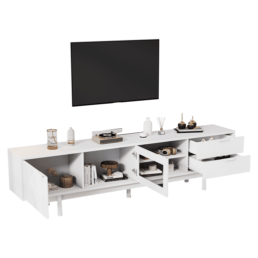 Móvel de TV 200x40x50,5 cm - Lowboard com 2 portas e 2 gavetas, suporte para TV com grande capacidade de armazenamento - Branco Móvel de TV 200x40x50,5 cm - Lowboard com 2 portas e 2 gavetas, suporte para TV com grande capacidade de armazenamento - Branco