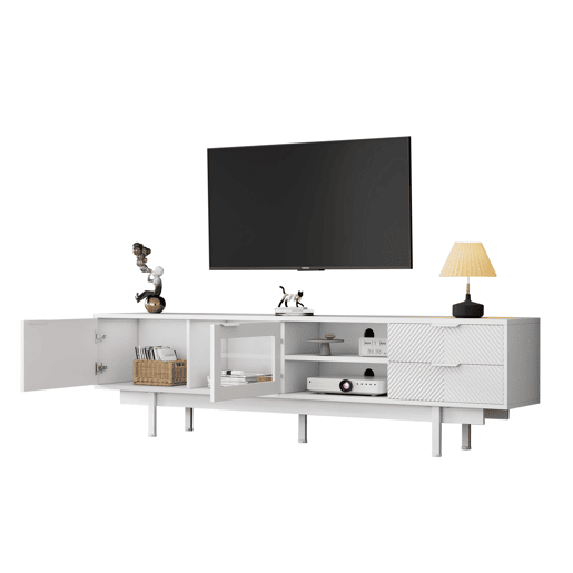 Móvel de TV 200x40x50,5 cm - Lowboard com 2 portas e 2 gavetas, suporte para TV com grande capacidade de armazenamento - Branco Móvel de TV 200x40x50,5 cm - Lowboard com 2 portas e 2 gavetas, suporte para TV com grande capacidade de armazenamento - Branco