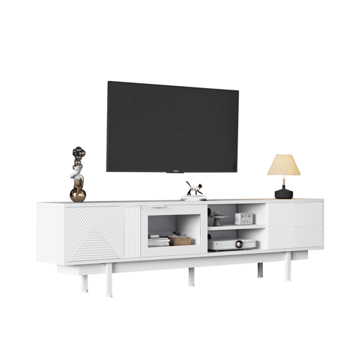 Móvel de TV 200x40x50,5 cm - Lowboard com 2 portas e 2 gavetas, suporte para TV com grande capacidade de armazenamento - Branco Móvel de TV 200x40x50,5 cm - Lowboard com 2 portas e 2 gavetas, suporte para TV com grande capacidade de armazenamento - Branco