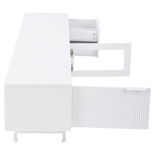 Móvel de TV 200x40x50,5 cm - Lowboard com 2 portas e 2 gavetas, suporte para TV com grande capacidade de armazenamento - Branco Móvel de TV 200x40x50,5 cm - Lowboard com 2 portas e 2 gavetas, suporte para TV com grande capacidade de armazenamento - Branco