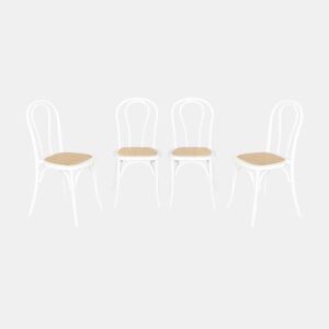 Cadeira vintage de madeira e rattan, set de 4, Bastille, Branco, 48x49.5x90 cm