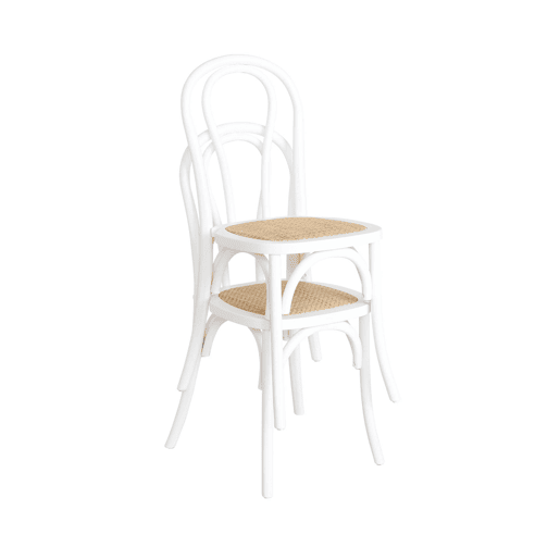 Cadeira vintage de madeira e rattan, set de 4, Bastille, Branco, 48x49.5x90 cm
