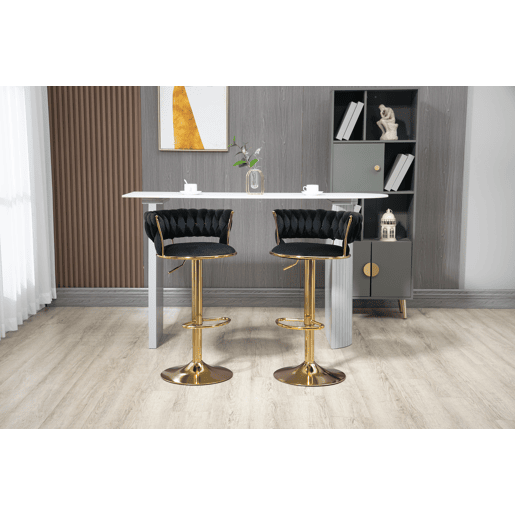 Banco de bar - Conjunto de 2 peças - Com encosto e altura reguláveis - Preto