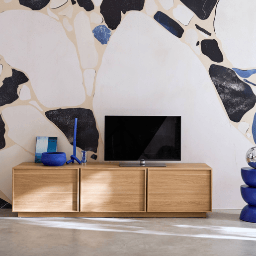 Móvel TV efeito madeira 3 portas, 180cm, Kuba, Natural, 180x43x45 cm