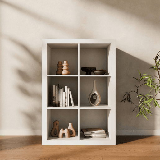 Estante de 2 níveis com 6 compartimentos, Basiks, Branco, 76x39x111.2 cm