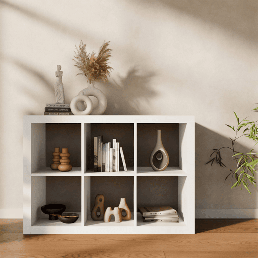 Estante de 2 níveis com 6 compartimentos, Basiks, Branco, 76x39x111.2 cm
