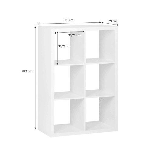 Estante de 2 níveis com 6 compartimentos, Basiks, Branco, 76x39x111.2 cm