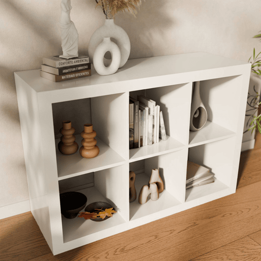 Estante de 2 níveis com 6 compartimentos, Basiks, Branco, 76x39x111.2 cm