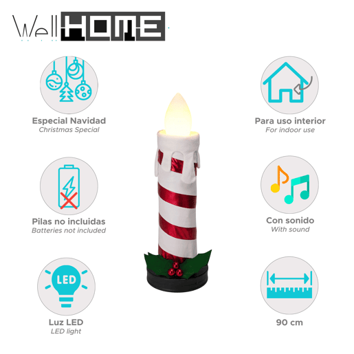 Vela dobrável Well Home com chama, luzes e música.