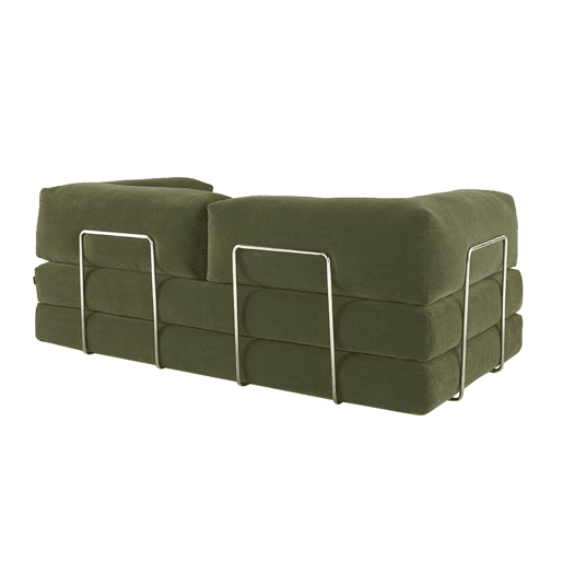 Sofá cama futon conversível em veludo canelado e estrutura cromada, 3 lugares, Seventies, Verde caqui, 200x100x72 cm