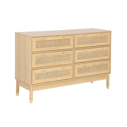 Cômoda decor madeira e cana, 6 gavetas, Judith, Natural, 120x40x80 cm
