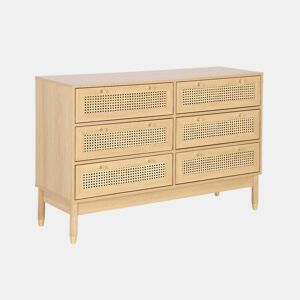 Cômoda decor madeira e cana, 6 gavetas, Judith, Natural, 120x40x80 cm