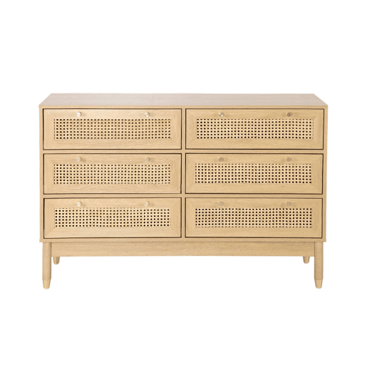 Cômoda decor madeira e cana, 6 gavetas, Judith, Natural, 120x40x80 cm