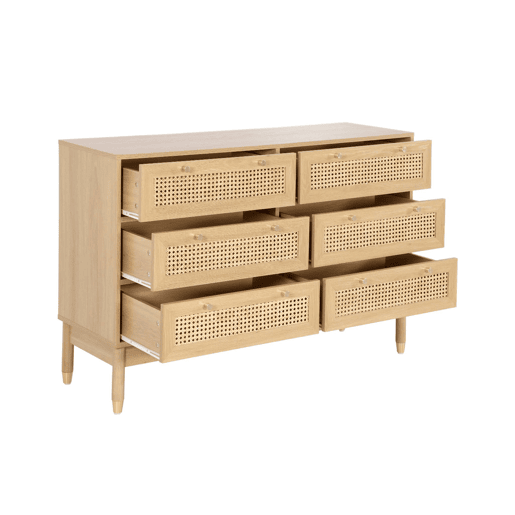 Cômoda decor madeira e cana, 6 gavetas, Judith, Natural, 120x40x80 cm