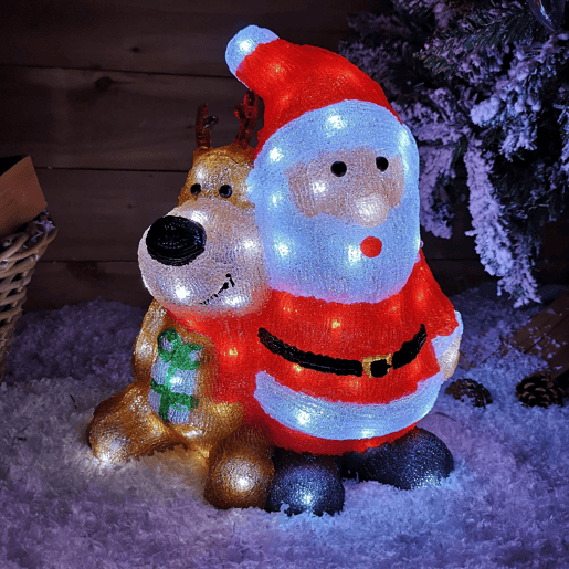Papai Noel e rena iluminados com luzes LED e temporizador.