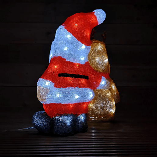 Papai Noel e rena iluminados com luzes LED e temporizador.