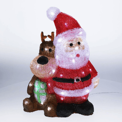 Papai Noel e rena iluminados com luzes LED e temporizador.