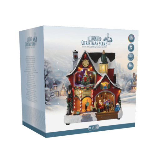 Decoração de Natal: Oficina do Papai Noel com 31 luzes e música.